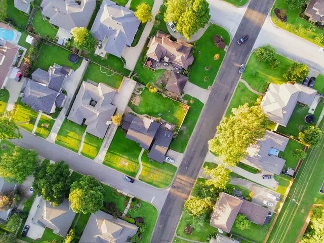 drone image of a neighborhood