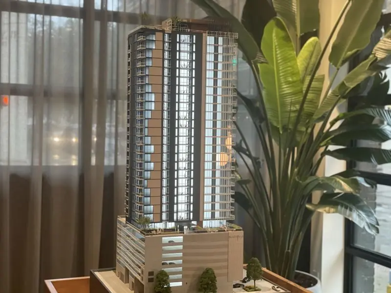 Model of a skyscraper located in Downtown Austin's Rainey Street District
